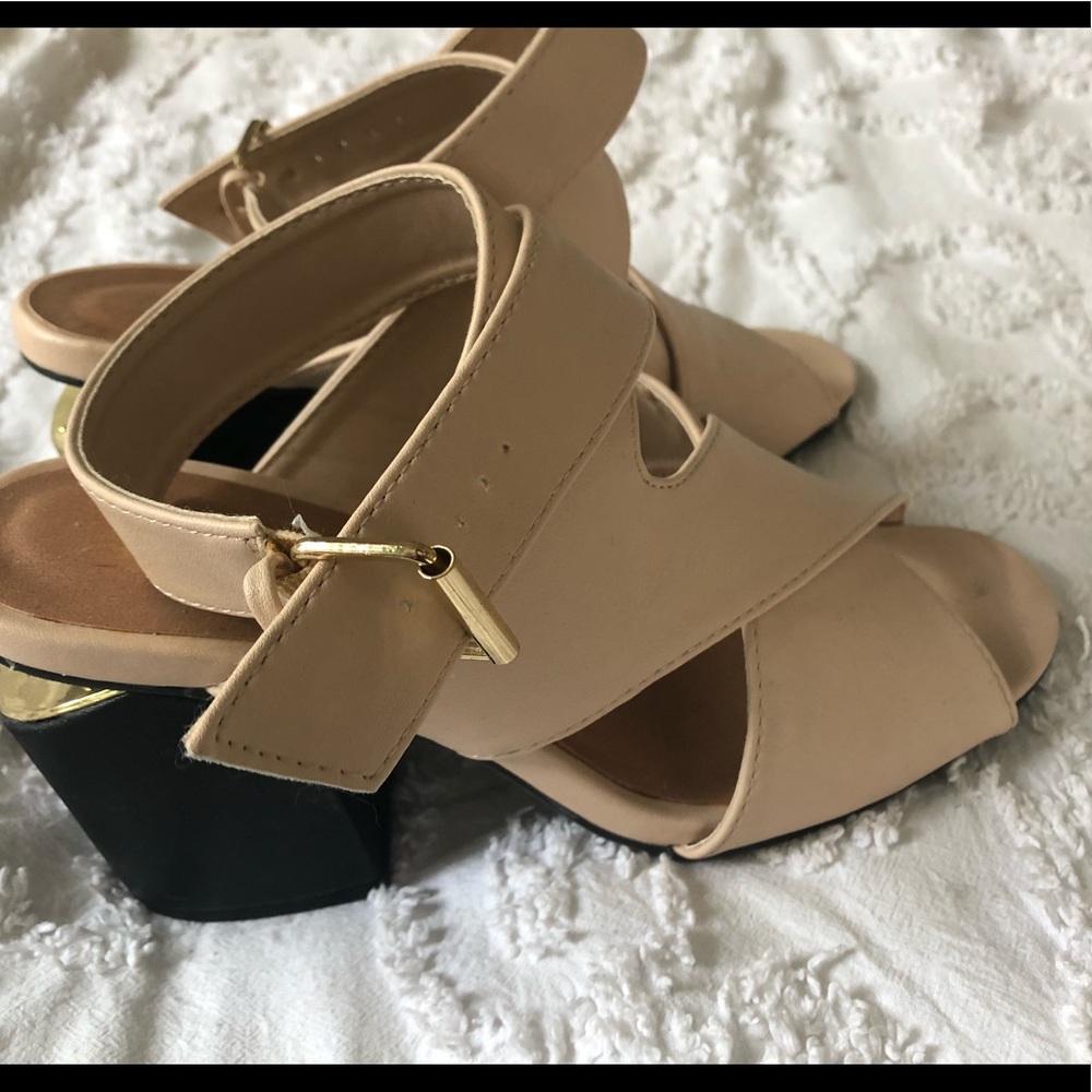 wedges with gold block cut out heel